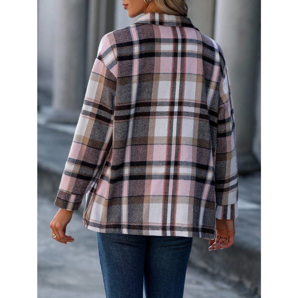 preppy Plaid Overcoat boyfriend trucker shacket jacket - Picture 4 of 8